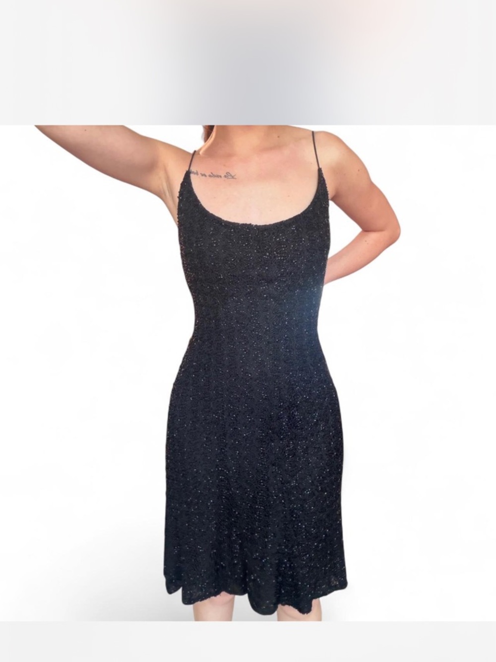 Carmen Marc Valvo Black Sparkle Slip Mini Dress